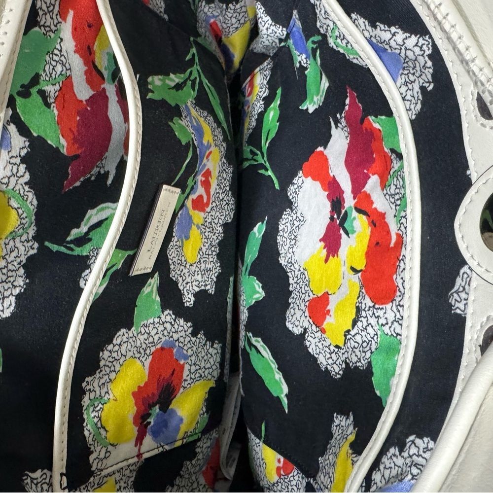 Lauren Ralph Lauren Andie Perforated Multicolor Vanilla Leather Drawstring Bag - Picture 9 of 13